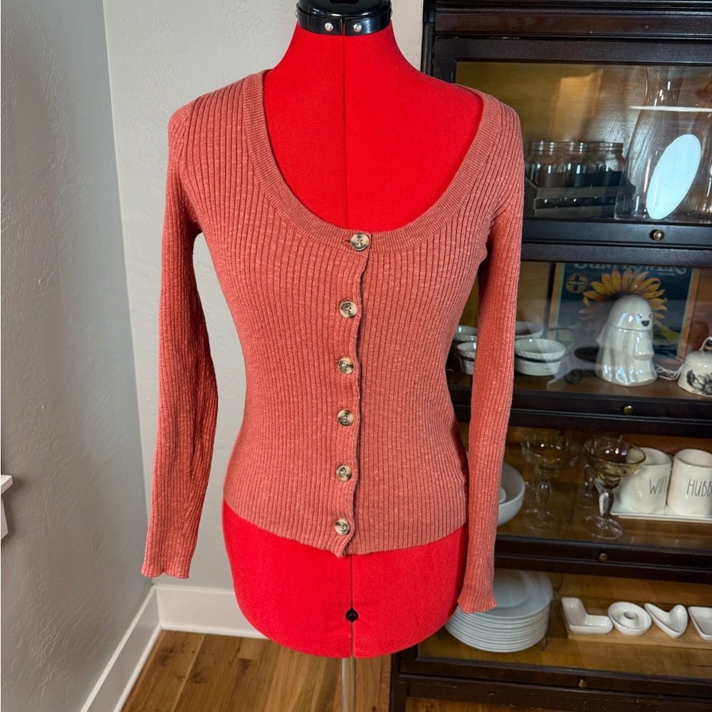 Madewell Rust Ribbed Button Front Cardigan Sweater Size XS
